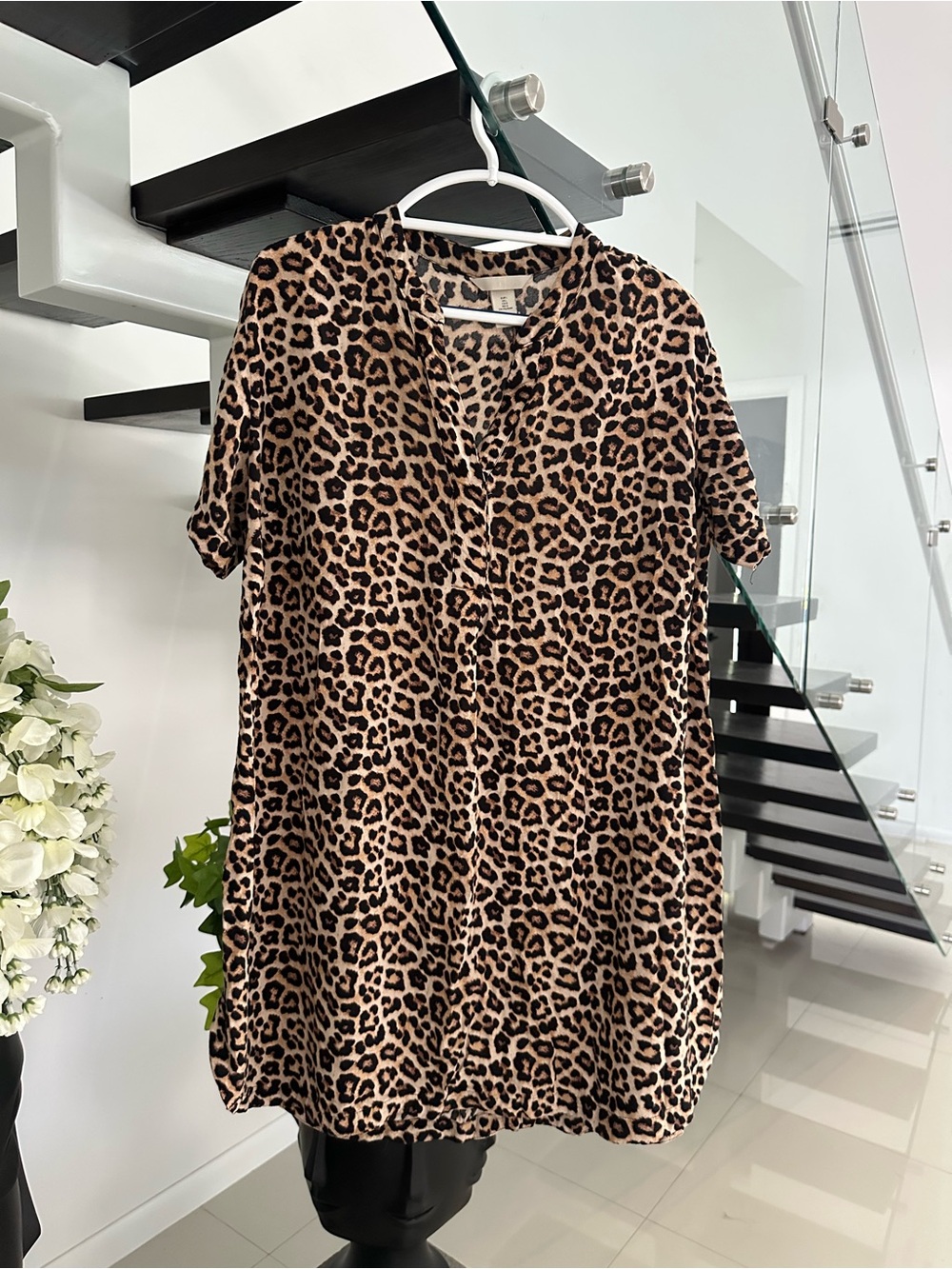 H&M Leopard Print Short Sleeve Top - Brown Black